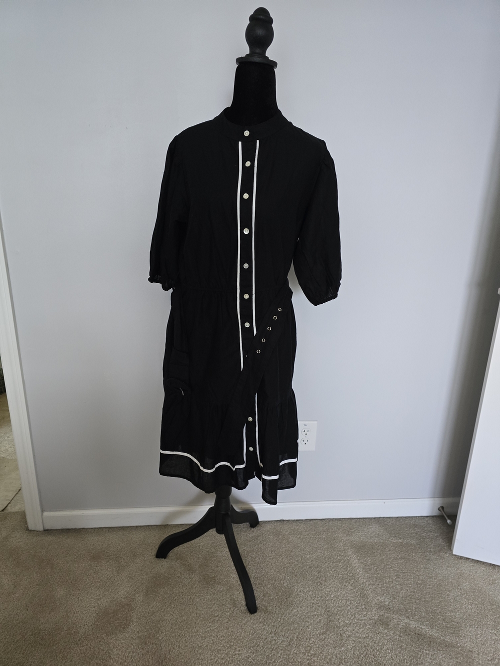 Lea & Viola Black Midi Dress with White Trim
